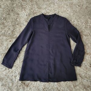 COS Split Neck Navy‎ Blue Long Sleeve Tunic Top